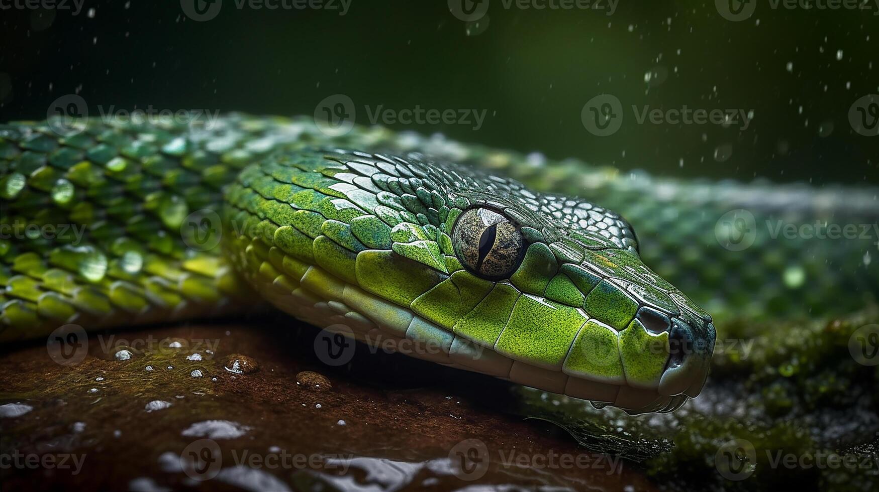 Wild Nature Poisonous Viper Tongue Spiral Snakes in close up portrait generated by ai photo