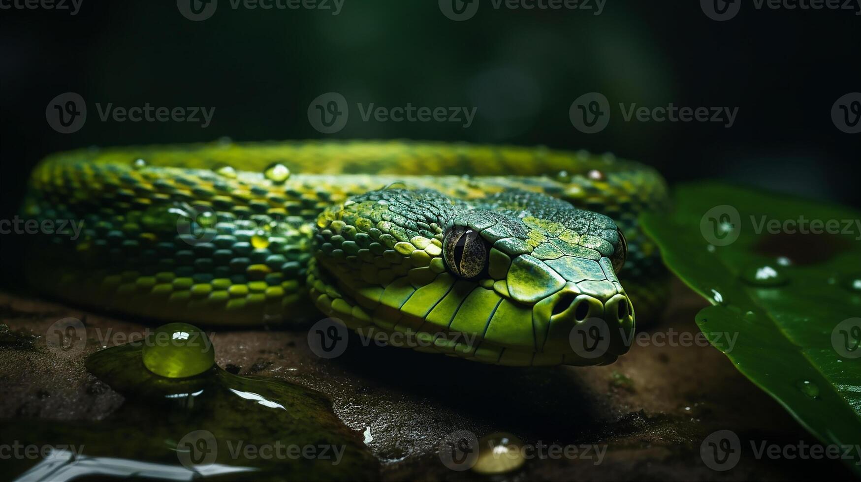 Wild Nature Poisonous Viper Tongue Spiral Snakes in close up portrait generated by ai photo