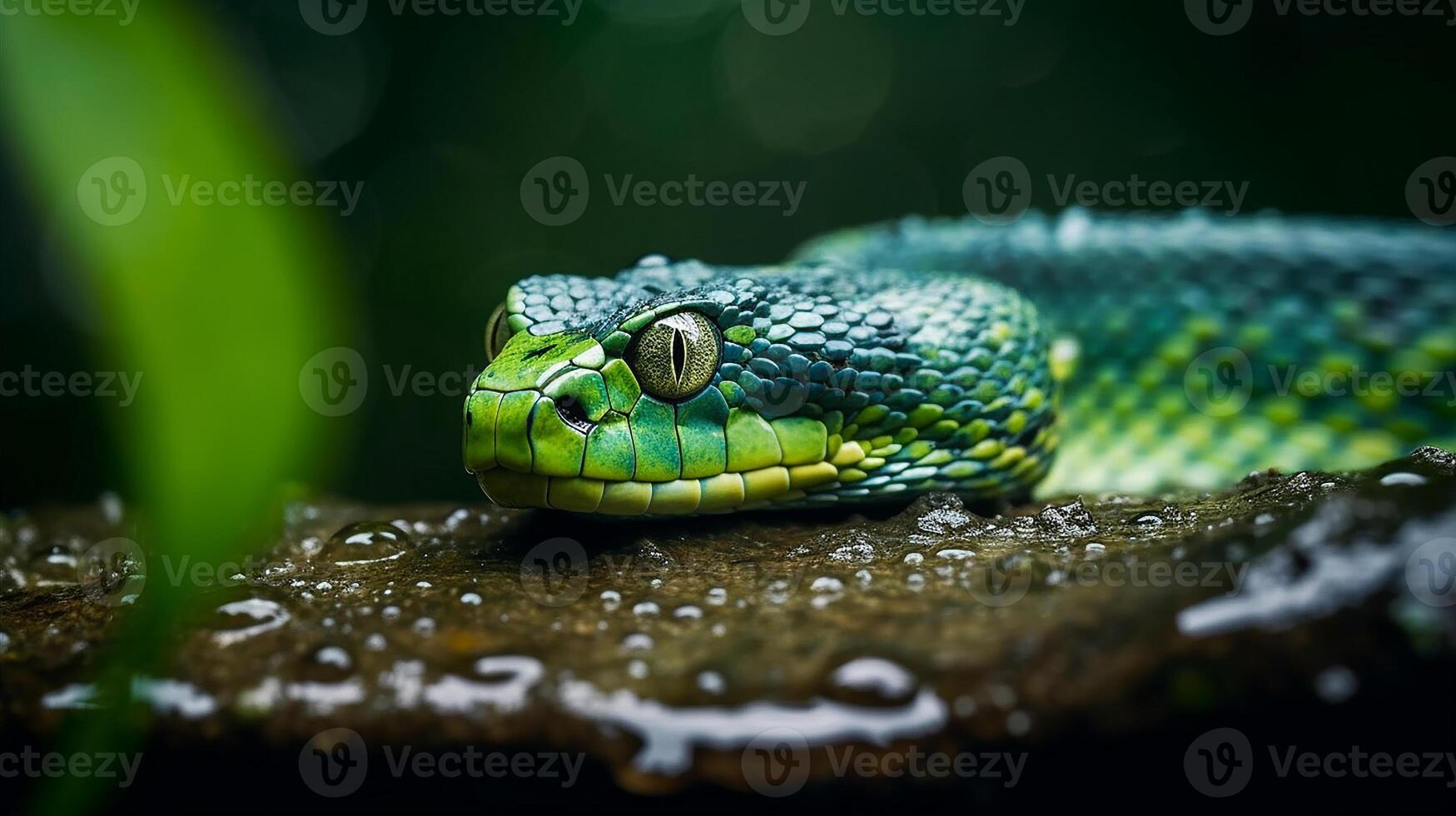 Wild Nature Poisonous Viper Tongue Spiral Snakes in close up portrait generated by ai photo