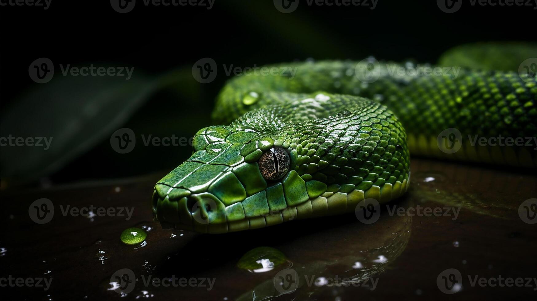 Wild Nature Poisonous Viper Tongue Spiral Snakes in close up portrait generated by ai photo