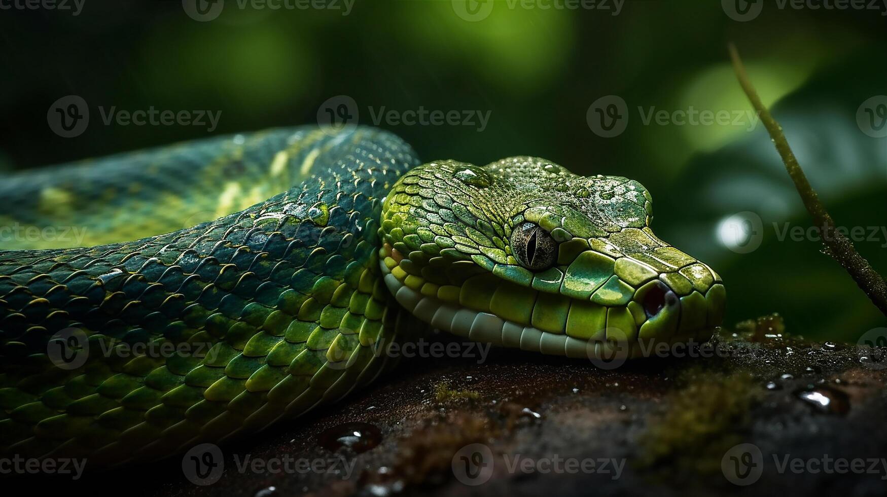 Wild Nature Poisonous Viper Tongue Spiral Snakes in close up portrait generated by ai photo