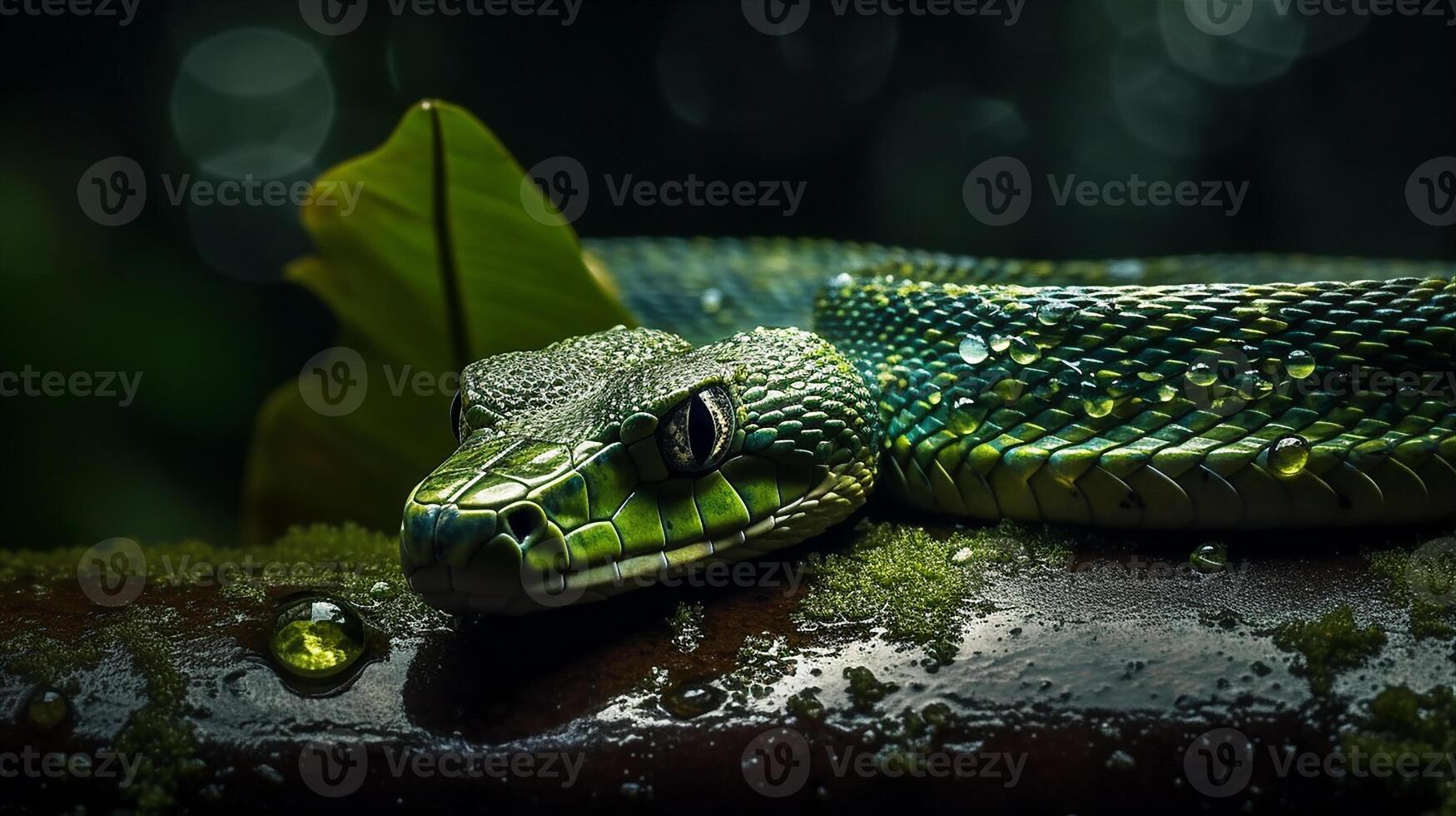 Wild Nature Poisonous Viper Tongue Spiral Snakes in close up portrait generated by ai photo