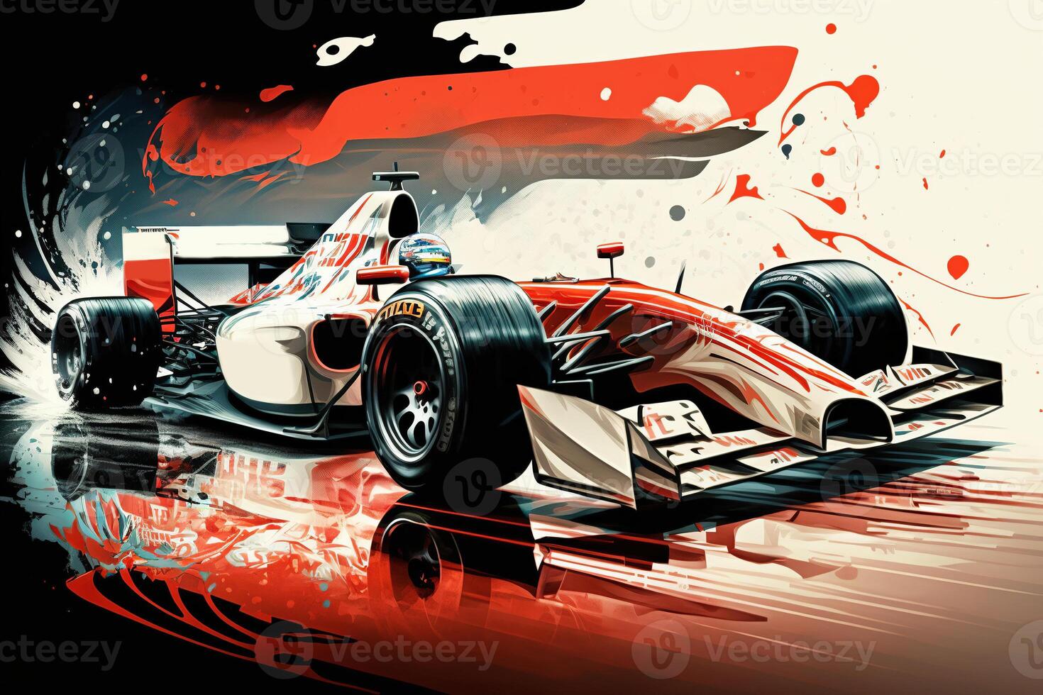 Formula 1 racing red car. Colorful abstract illustration photo