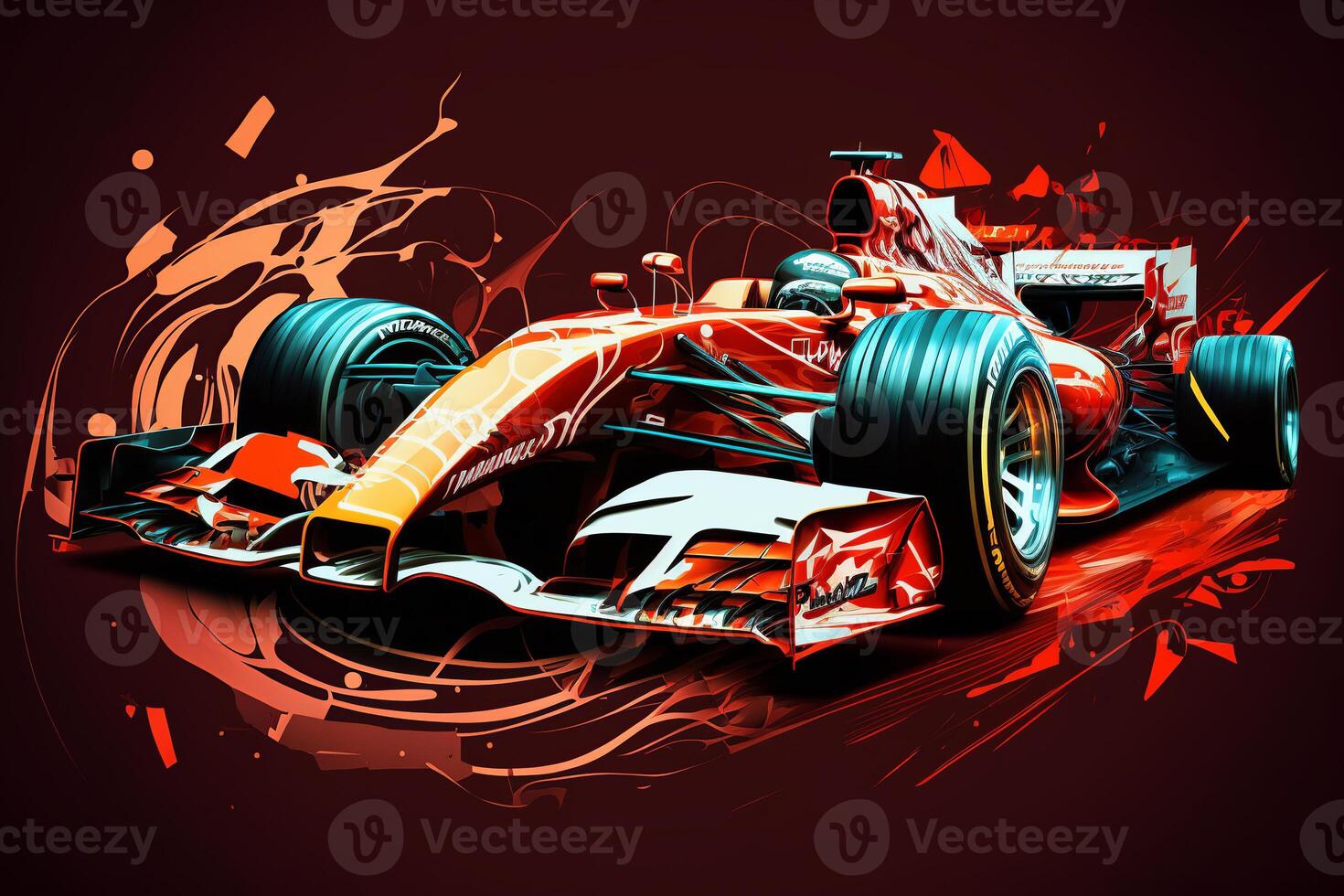 Formula 1 racing car, fast auto with driver. Colorful abstract illustration of photo