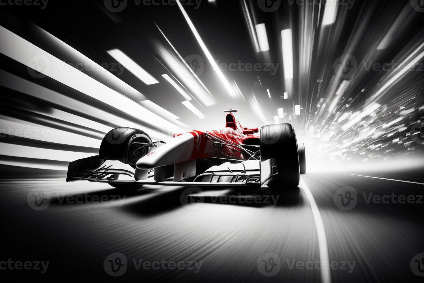 Racing sport. Red formula 1 car with driver driving fast, motion blur. illustration photo