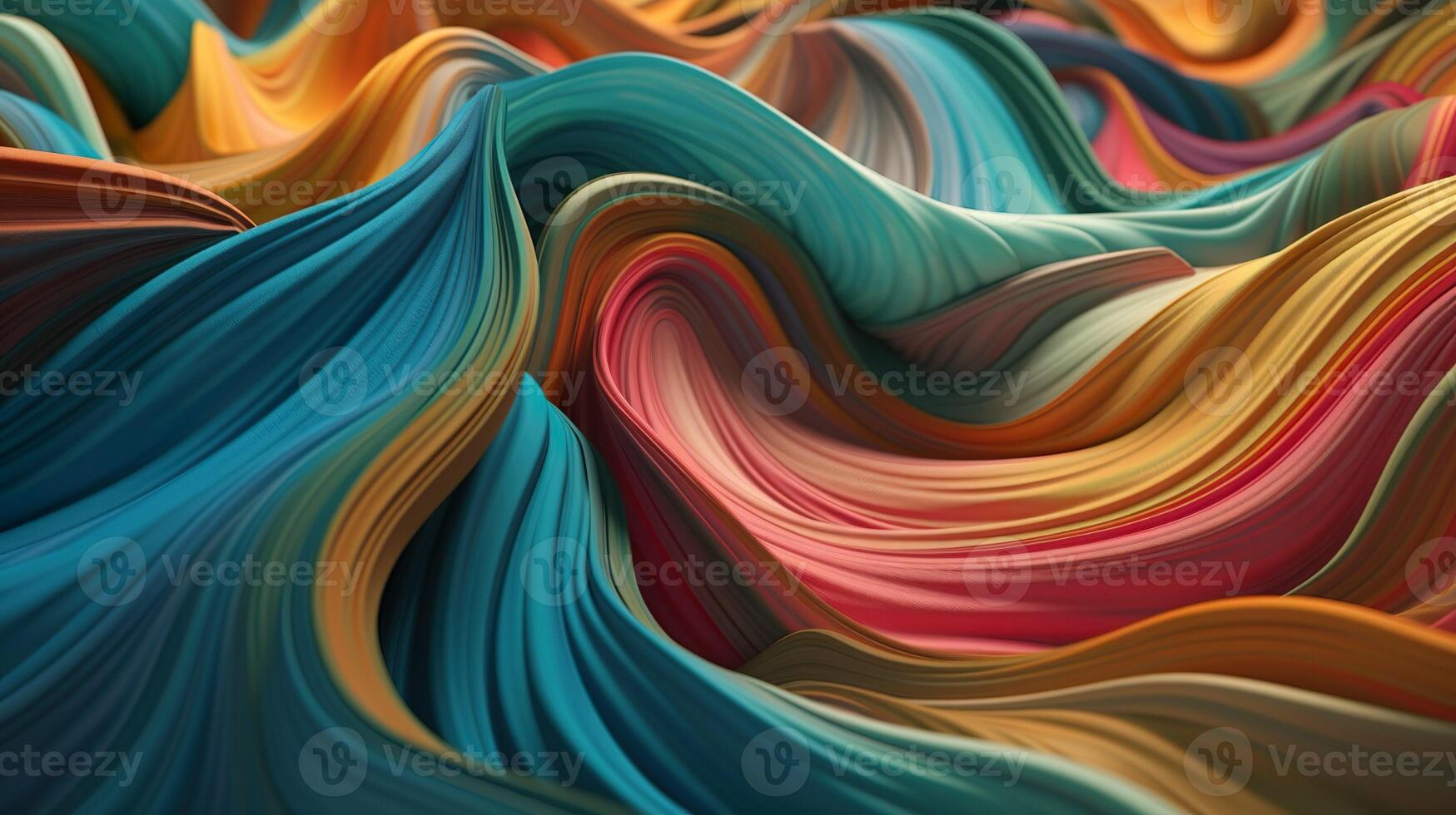 Abstract background with colorful smooth surface waves of cream texture or satin textile with flowing folds. Curve material modern wallpaper. Horizontal illustration for banner design. . photo