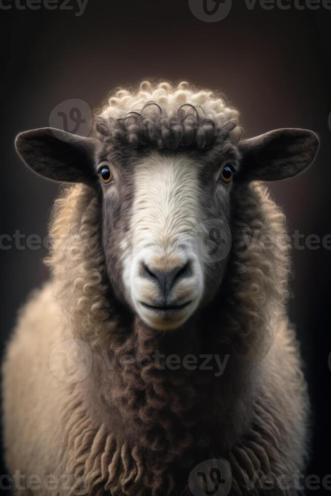 Sheep portrait on dark background. photo