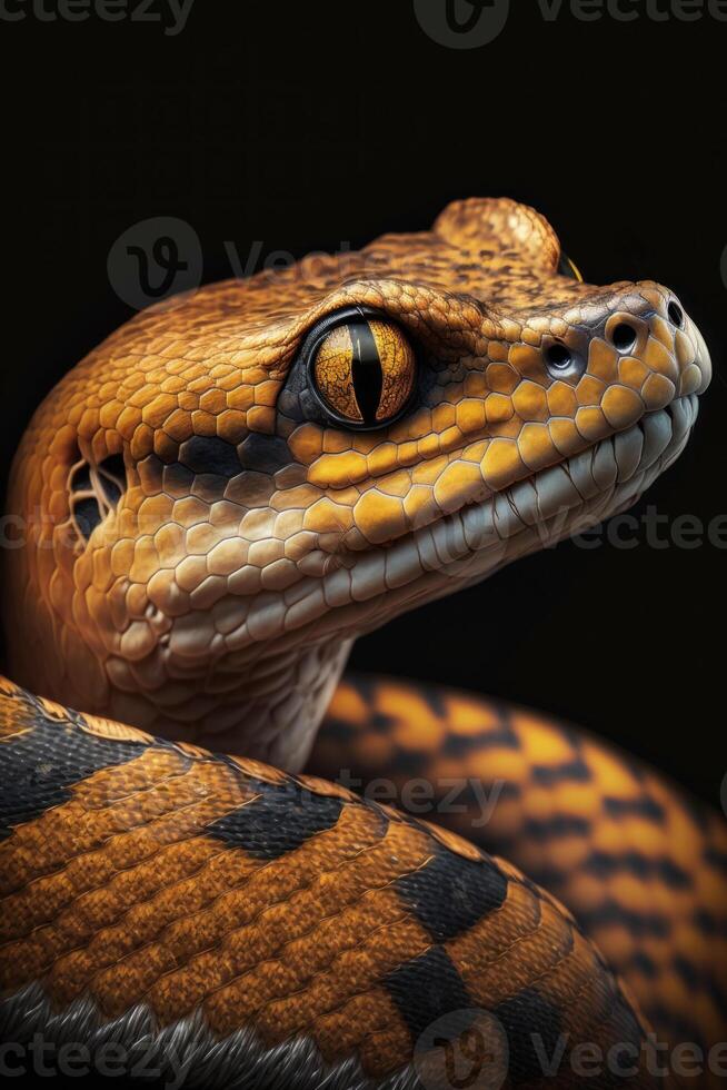 Snake portrait on dark background. photo