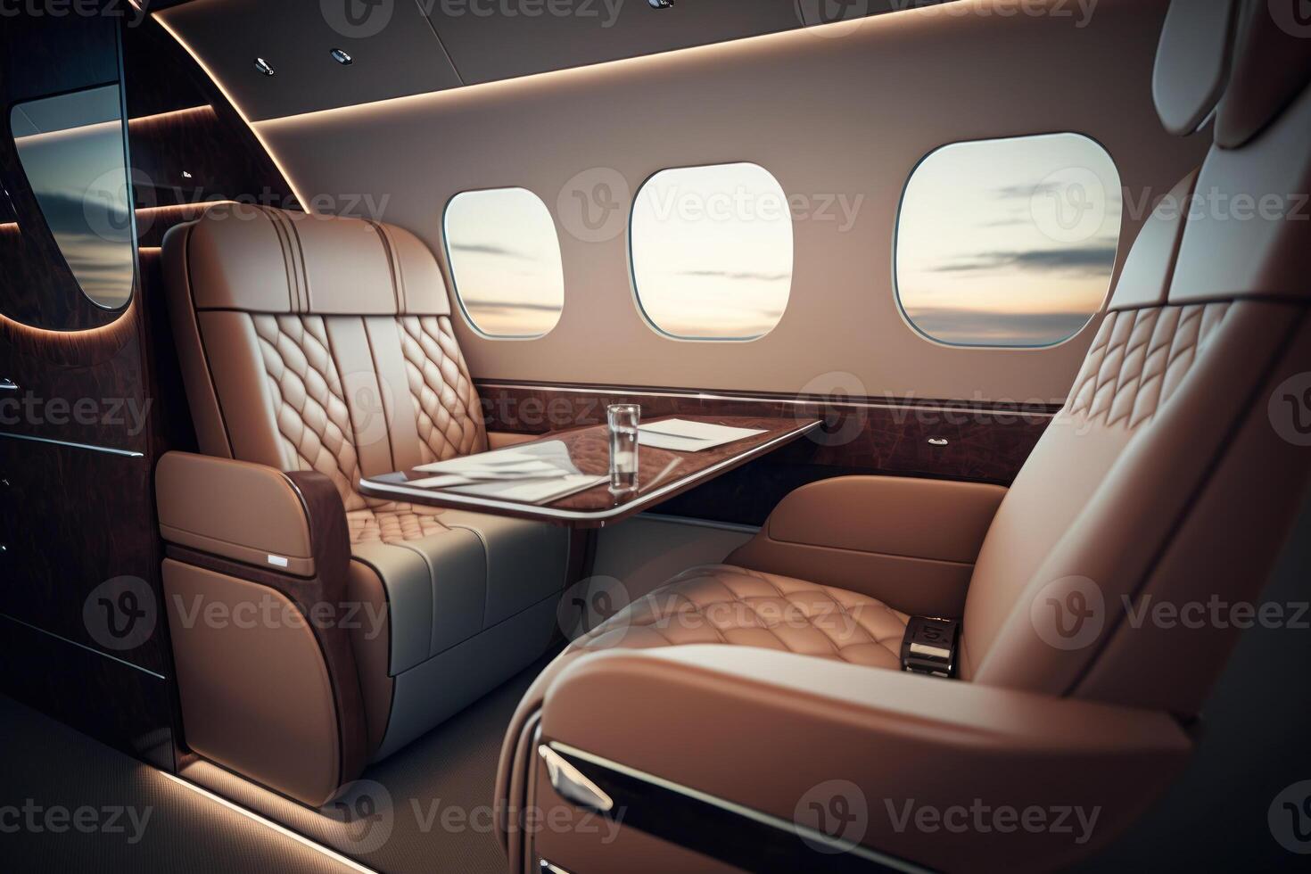 Luxurious interior inside VIP private jet, photo