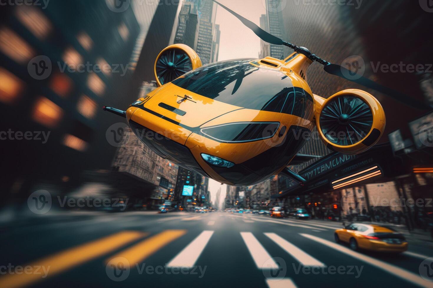 Air car or taxi of the future, urban air mobility, photo