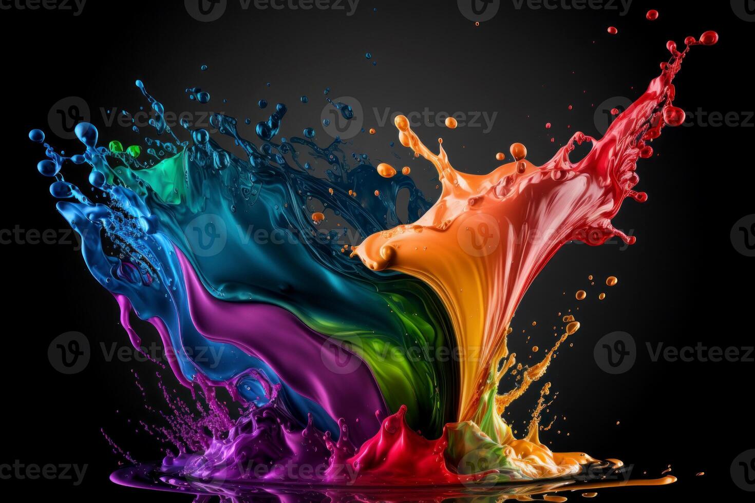 Abstract multi color paint explosion with splashes on black background. photo