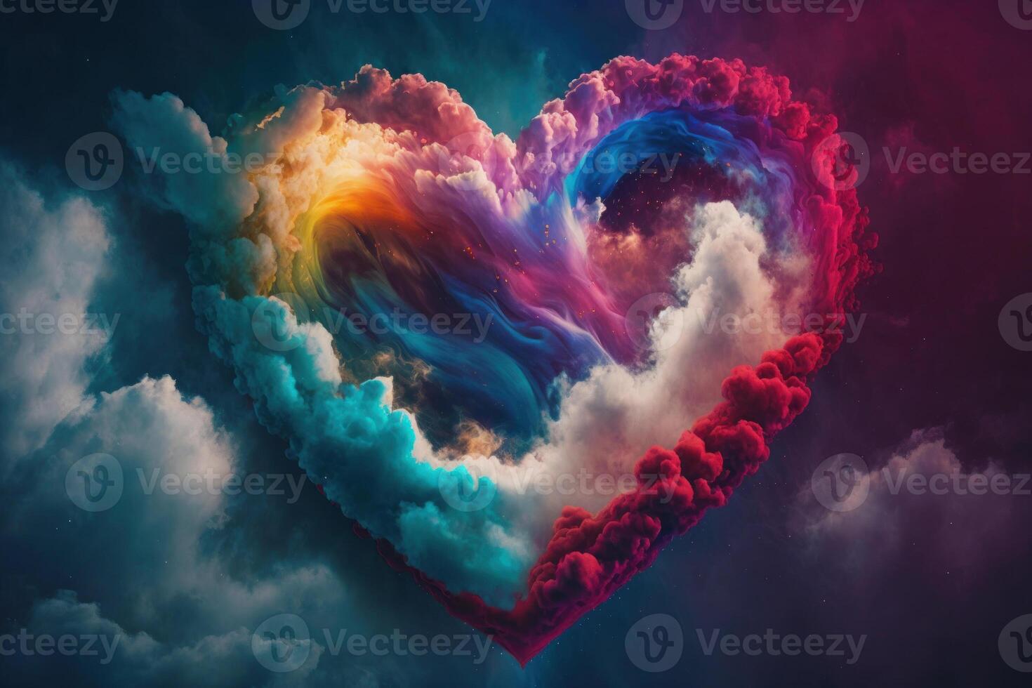 Colorful Valentine day heart in the clouds. photo