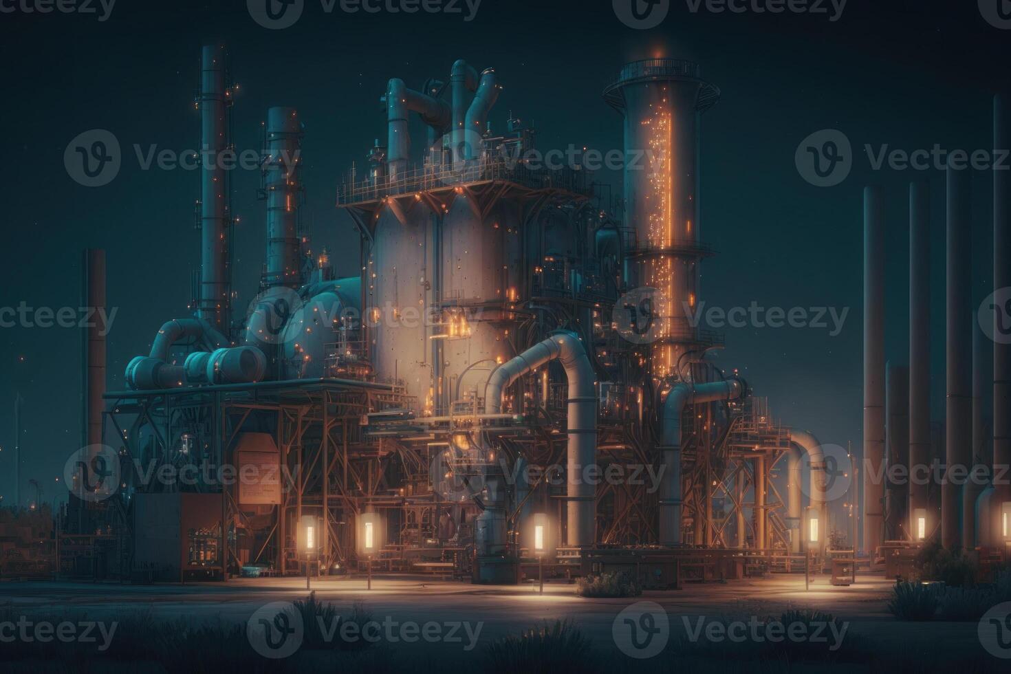 Industrial chemical factory at the night. photo