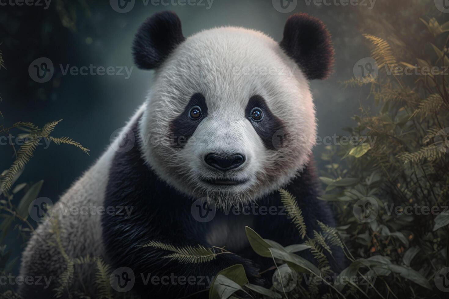 Panda portrait on dark background. photo