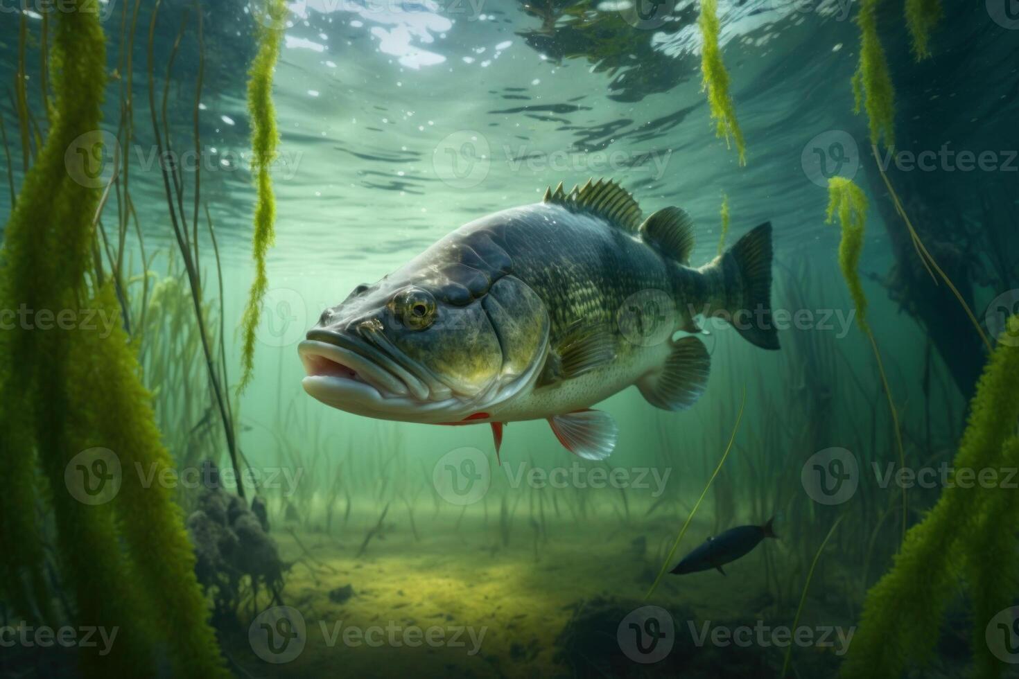 Big predatory fish in habitat underwater looking for prey. Fishing concept, photo