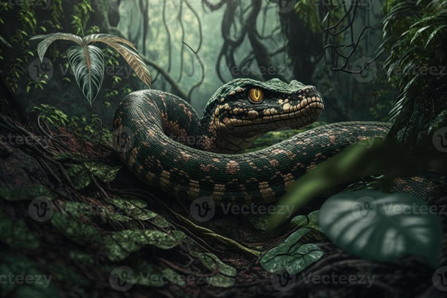 cerca grande serpiente en selva. ai generativo foto