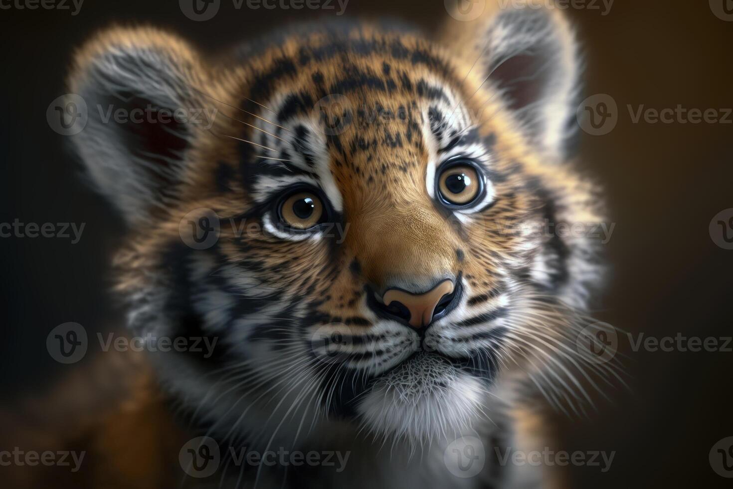 Portrait of a tiger lion on a black background, photo