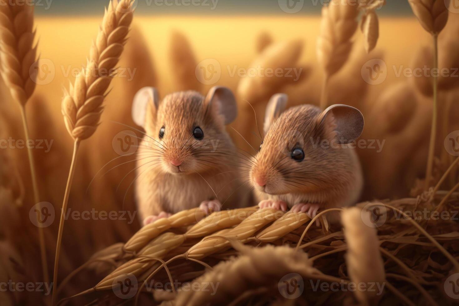Cute field mice on wheat background. 25284687 Stock Photo at Vecteezy
