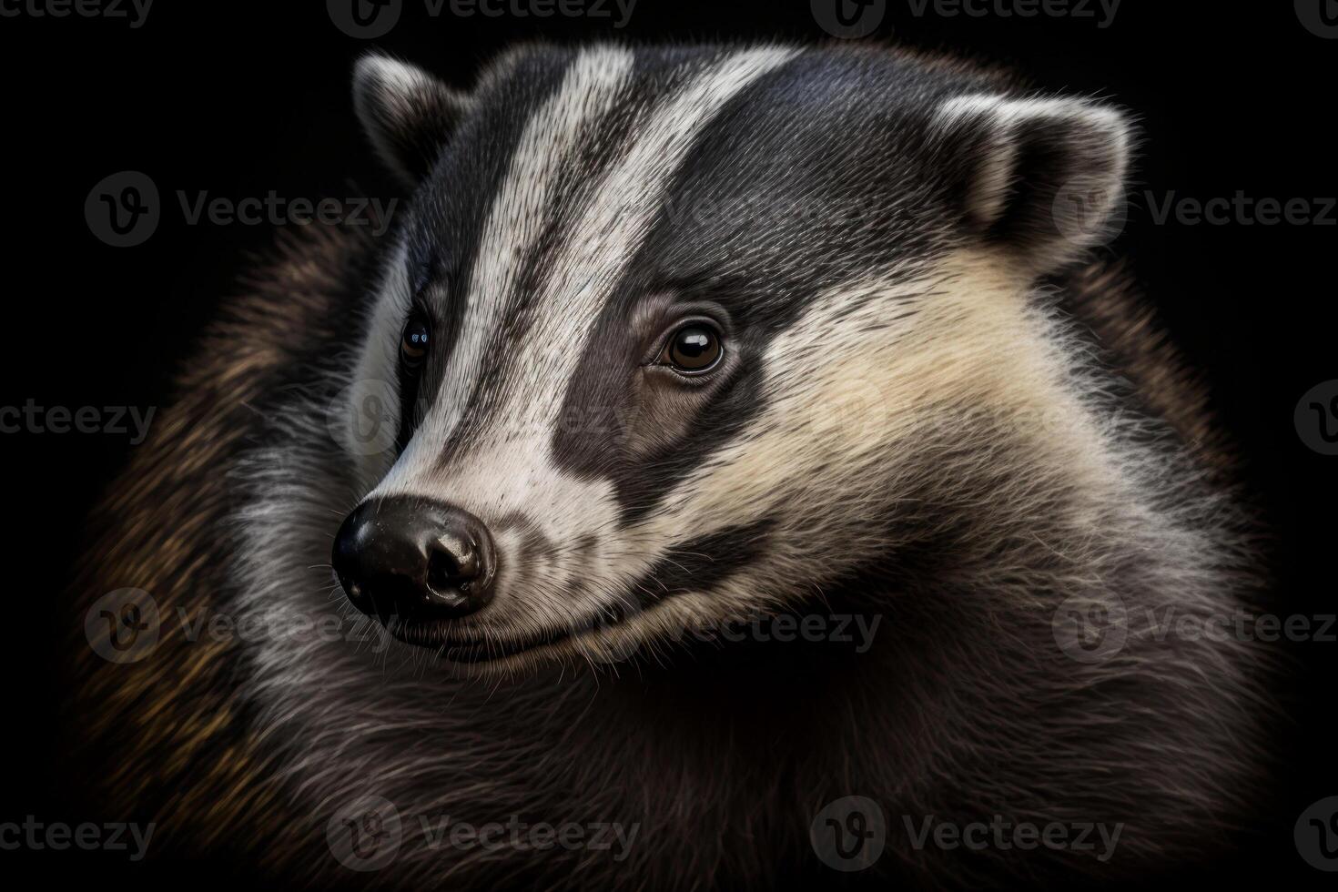 Badger portrait on dark background. photo