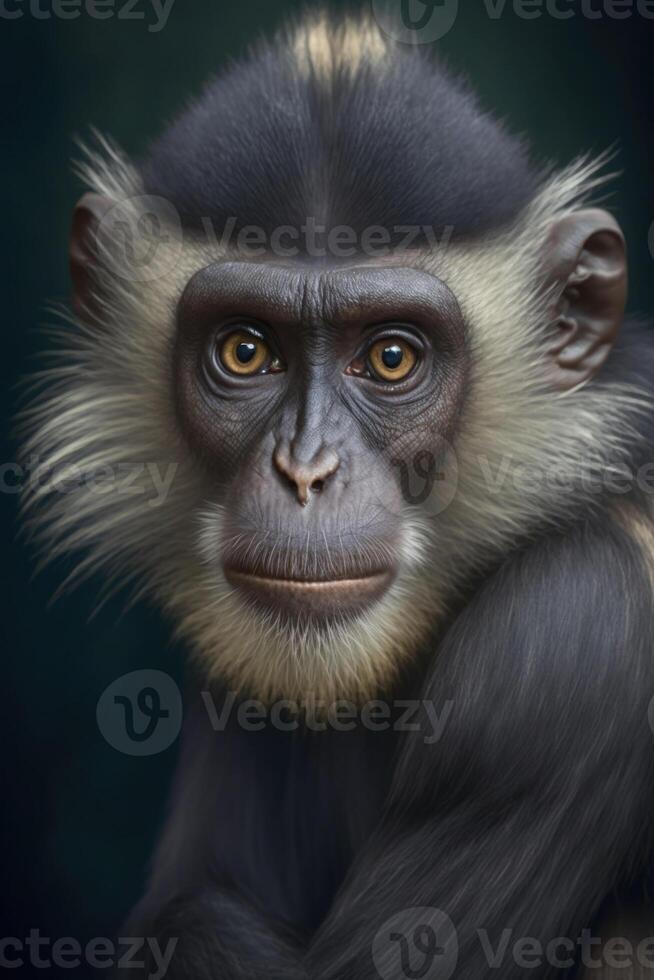 Monkey portrait on dark background, photo