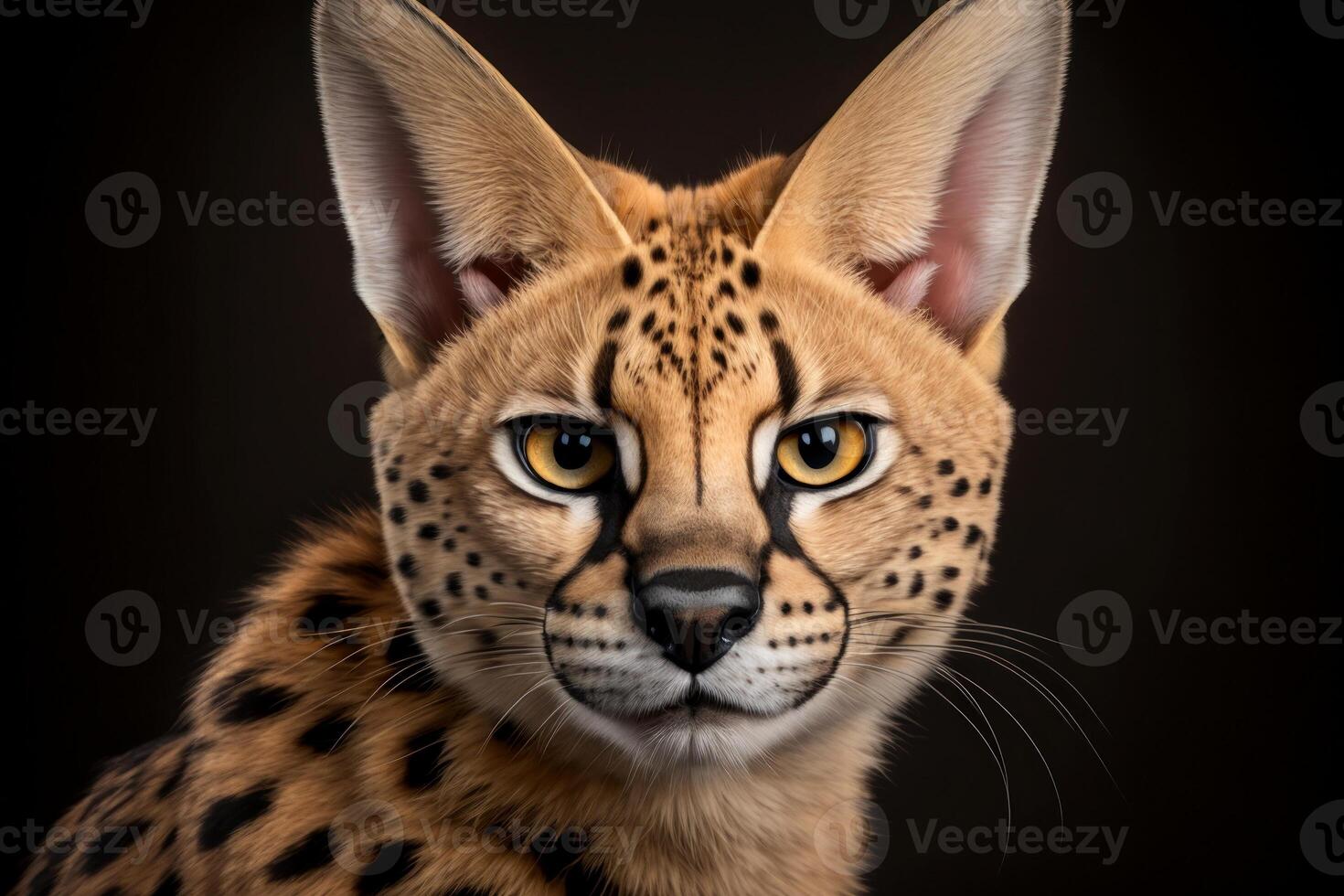 gato cerval retrato en oscuro antecedentes. ai generativo foto