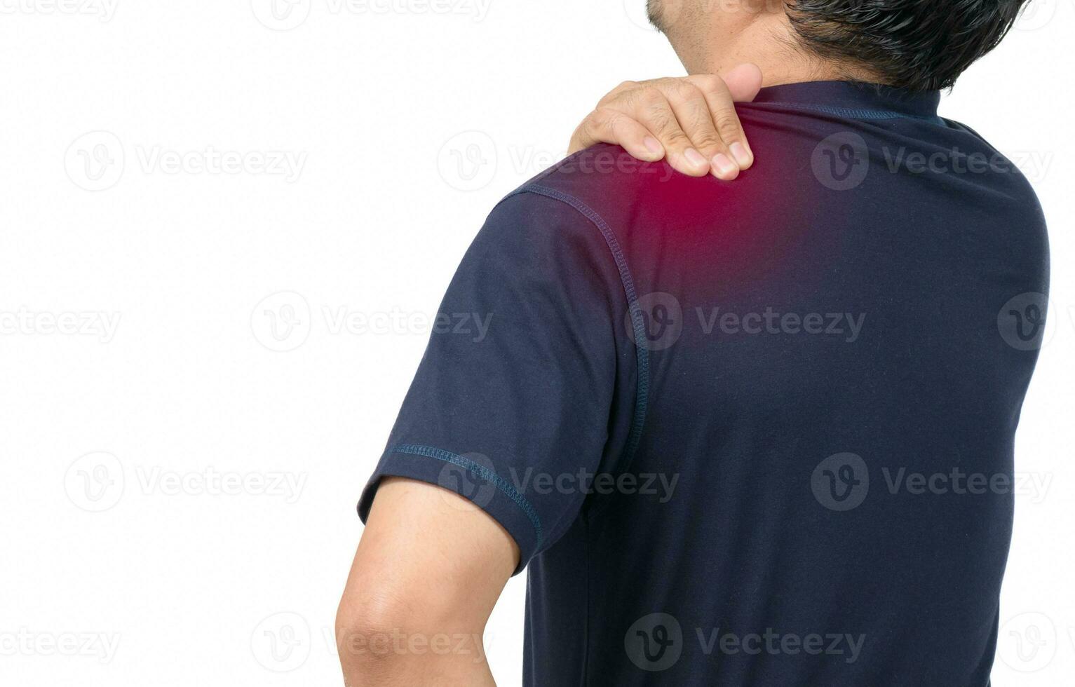 espalda lado de hombre sufrimiento desde dolor de espalda aislado en blanco fondo, foto