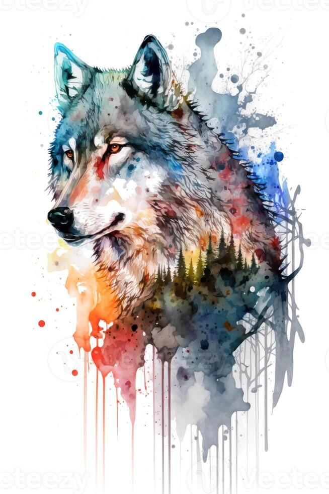 Illustration wolf in watercolor. Animal on a white background, photo