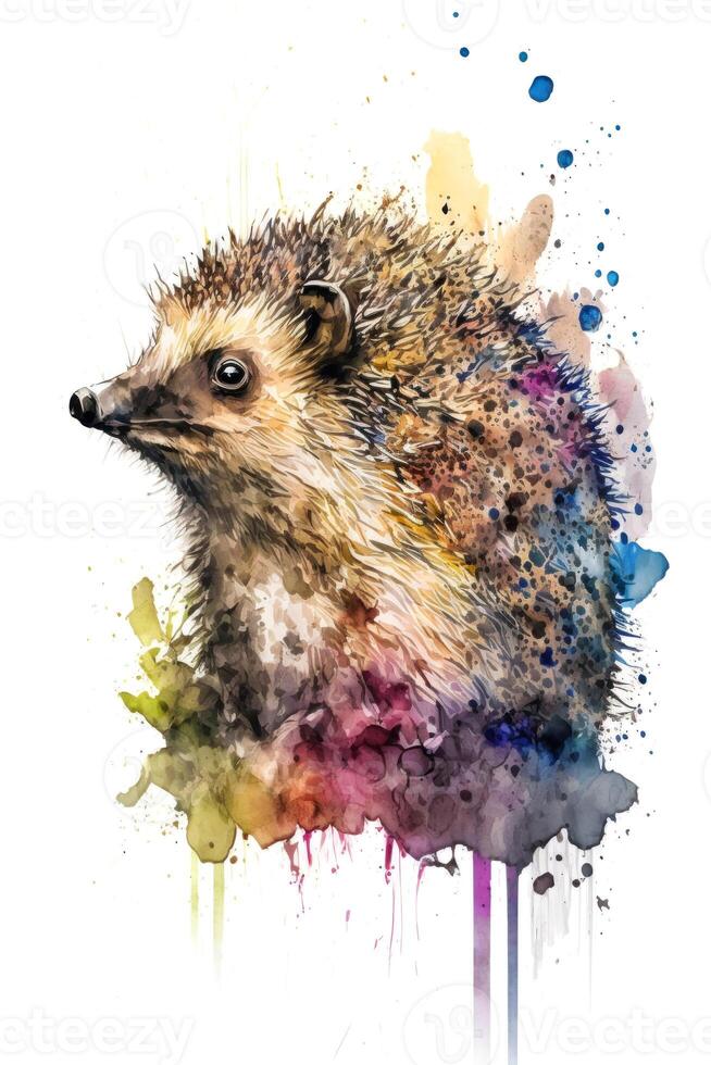 Illustration hedgehog in watercolor. Animal on a white background, photo
