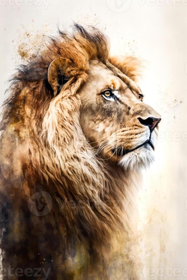 Illustration lion in watercolor. Animal on a white background, photo