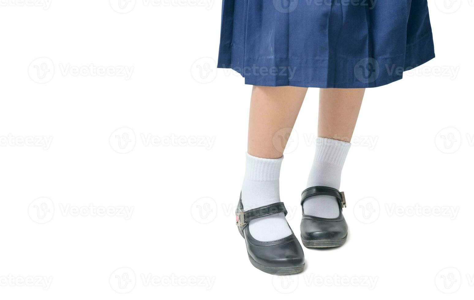 Asian Thai girls schoolgirl student wear a black leather shoes as a school uniform photo