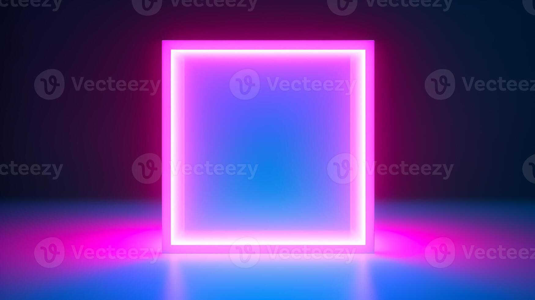 Glowing neon cube on a black background. photo