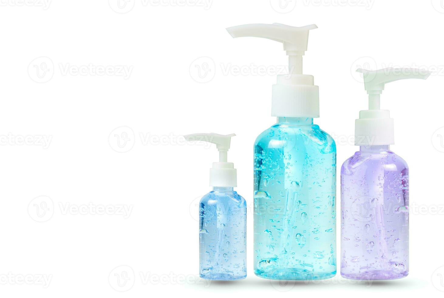 Three Hand sanitizer bottle or alcohol gel isolated on  white background photo