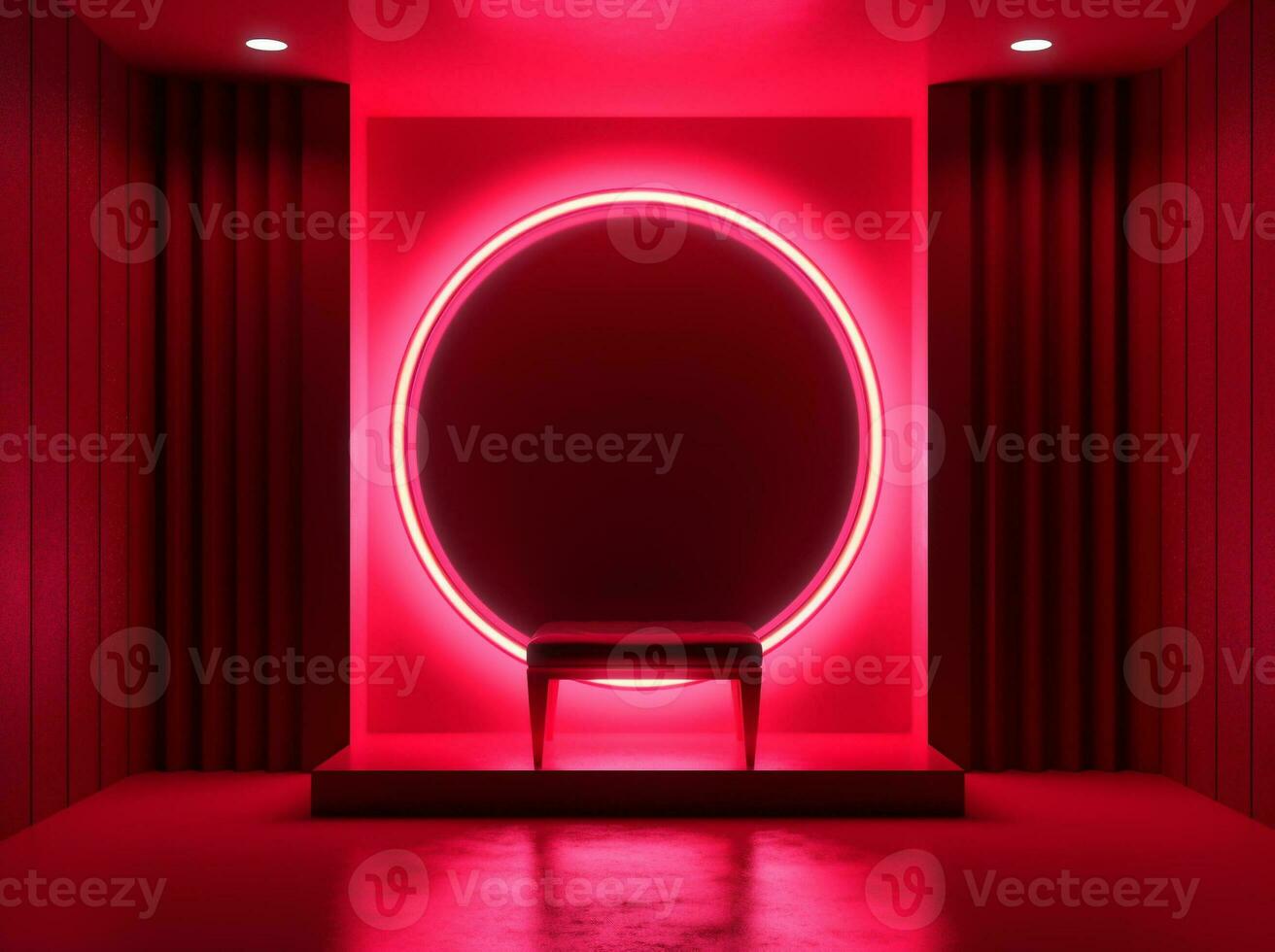 Empty room mock-up with circle neon in the middle. Abstract background photo