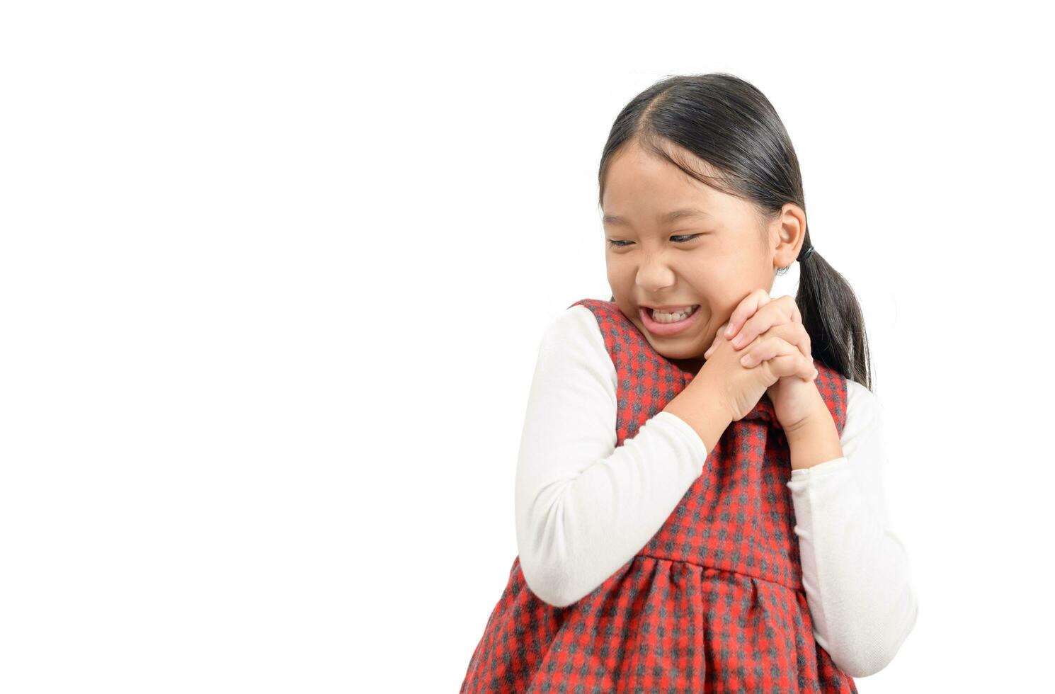 Cute asian girl smile and feel glad or  satisfied face photo
