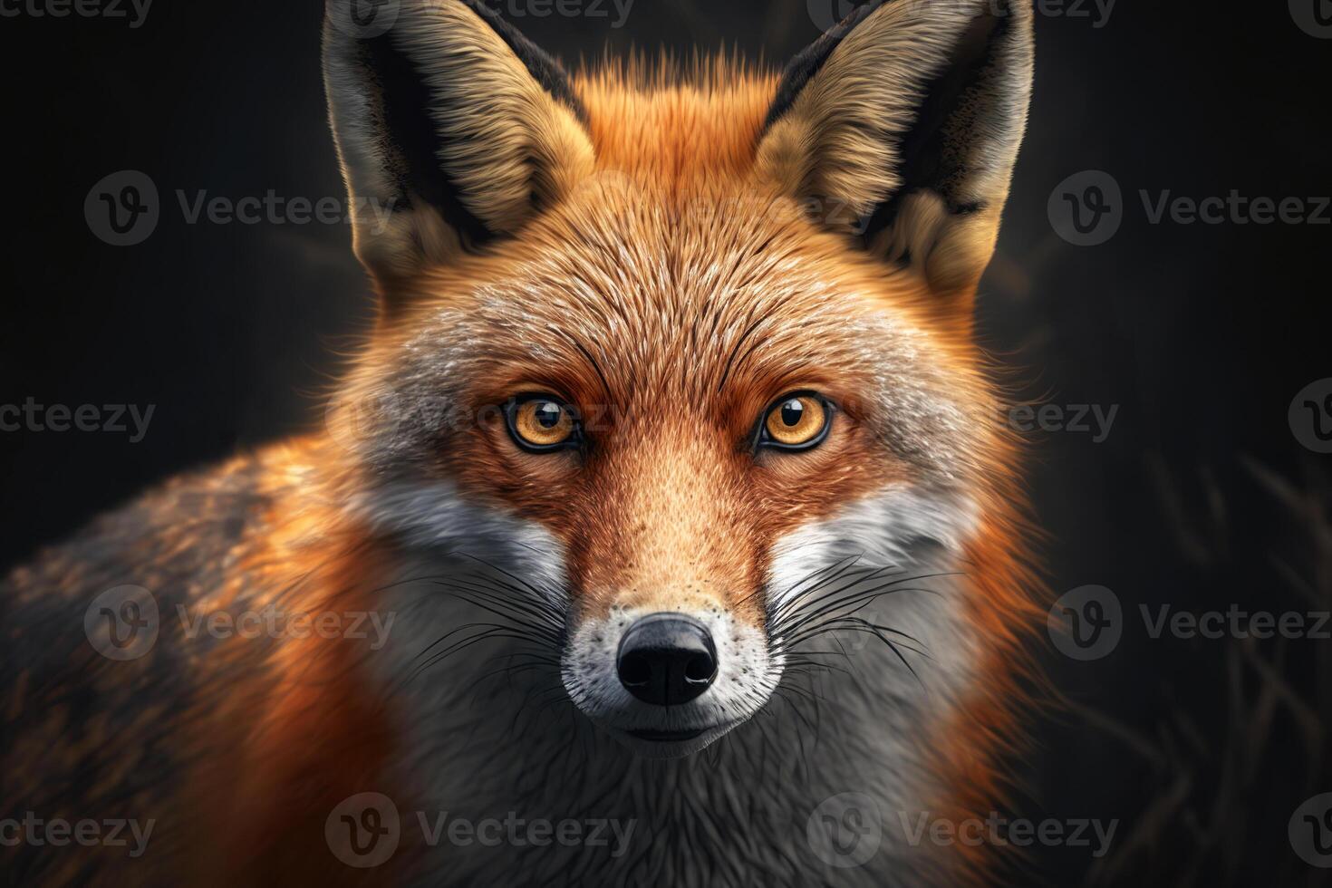 Portrait of red sly predatory fox looking at camera. Animal illustration photo