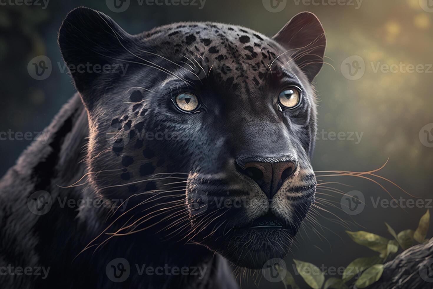 Black Panther. Muzzle dangerous wild predator in jungle, zoo theme. Animal photo