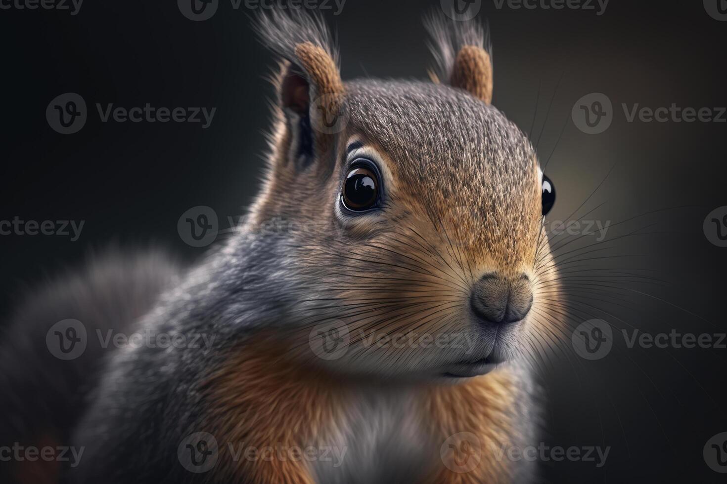 Portrait of cute brown furry squirrel with ears, funny rodent. Animal illustration created by photo