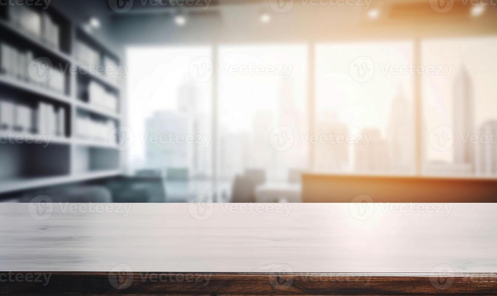 Empty Office Table with Blurred Background Business Decoration and Product Showcase with Copy Space photo