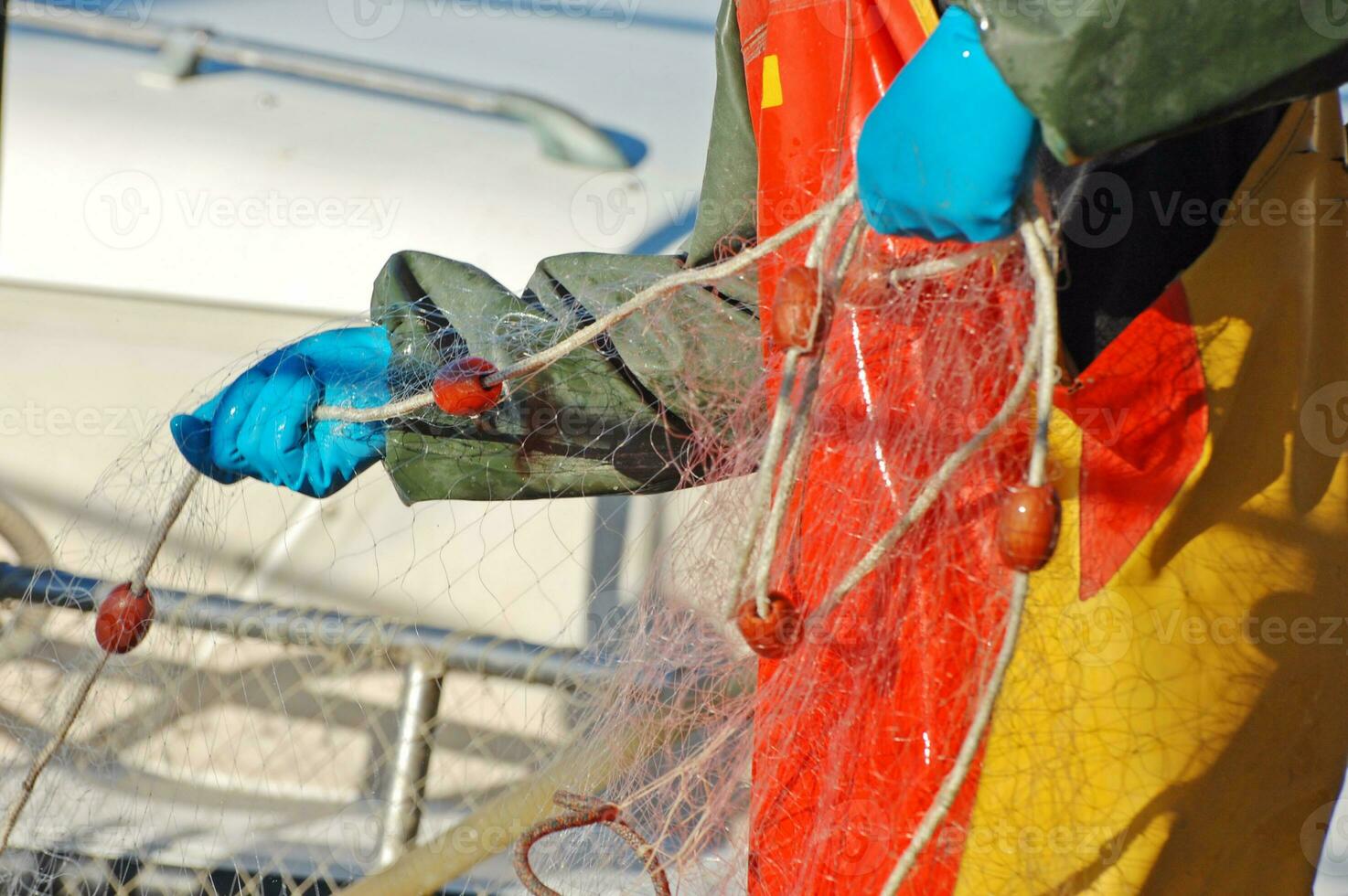 Fisherman controlling net photo