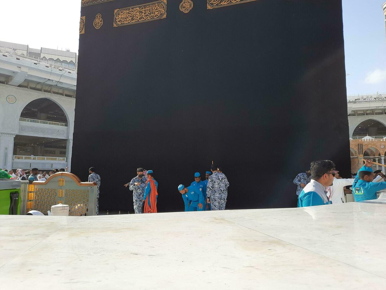 Mecca, Saudi Arabia, May 2023 - A beautiful view of cleaning Hateem during daytime near the Kaaba in the courtyard of Masjid al-Haram, Mecca. photo