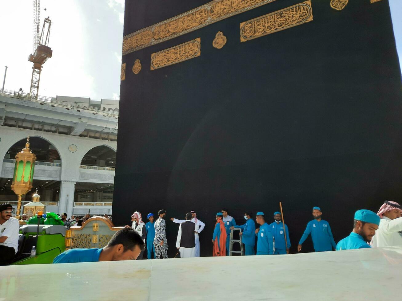 Mecca, Saudi Arabia, May 2023 - A beautiful view of cleaning Hateem during daytime near the Kaaba in the courtyard of Masjid al-Haram, Mecca. photo