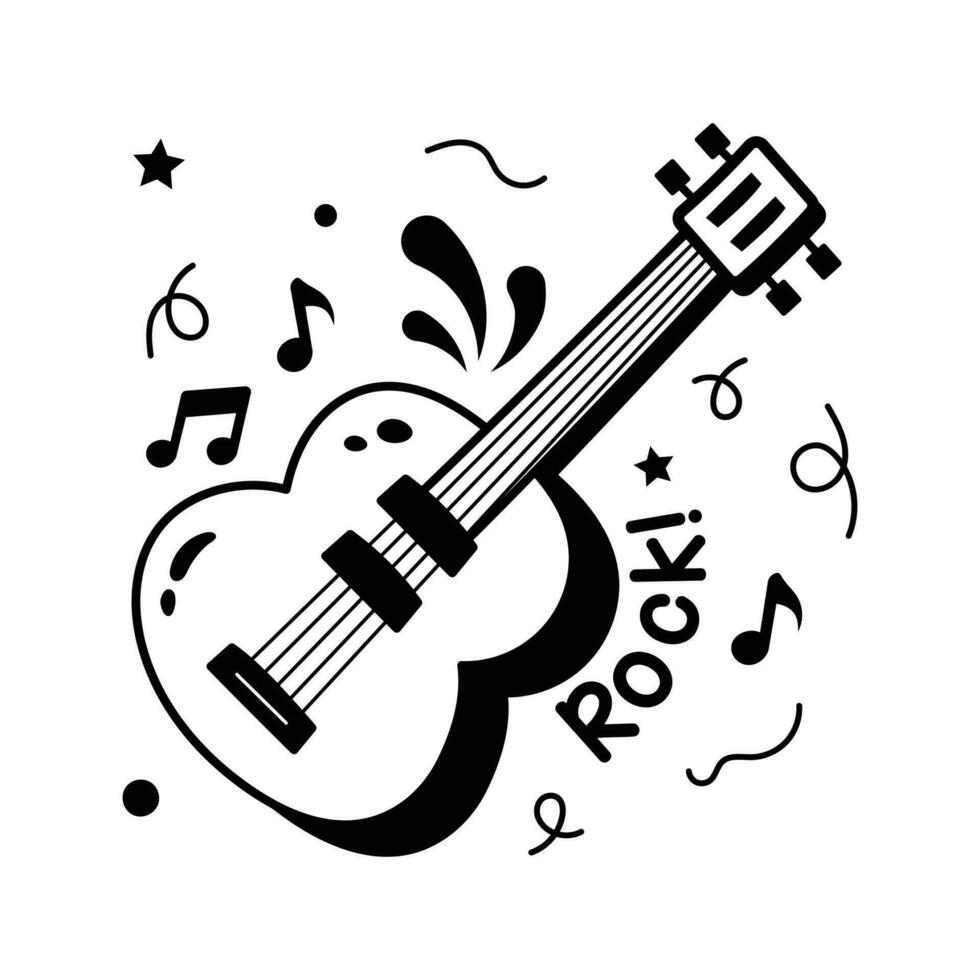 Customizable hand drawn vector of guitar in modern style, music instrument