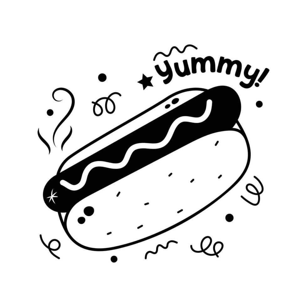 Hot dog burger vector design, hand drawn icon of fast food in modern style