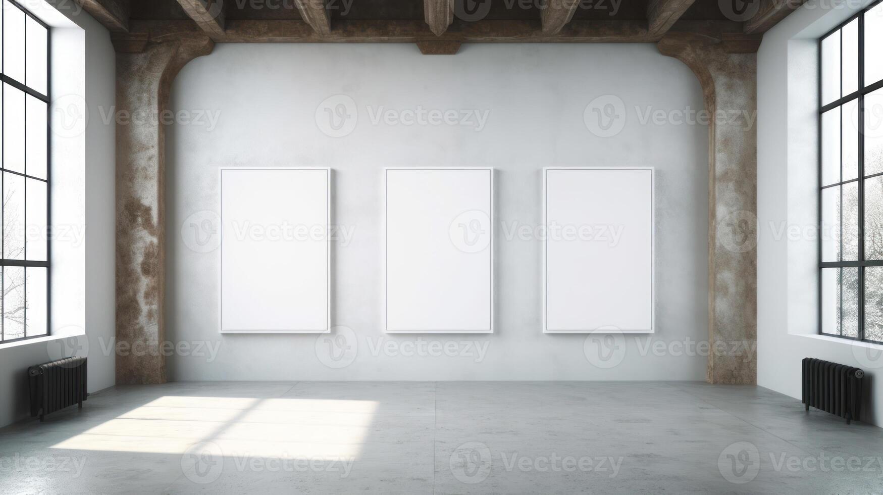 vacío blanco habitación para carteles Bosquejo. modelo diseño. ai generado foto