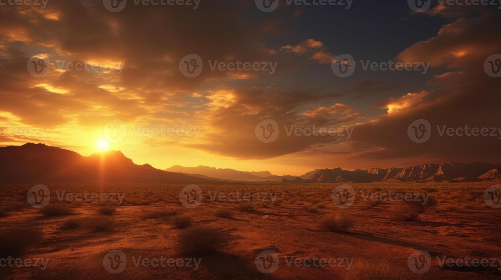 paisaje de un puesta de sol terminado desierto. naturaleza fotografía. ai generado foto