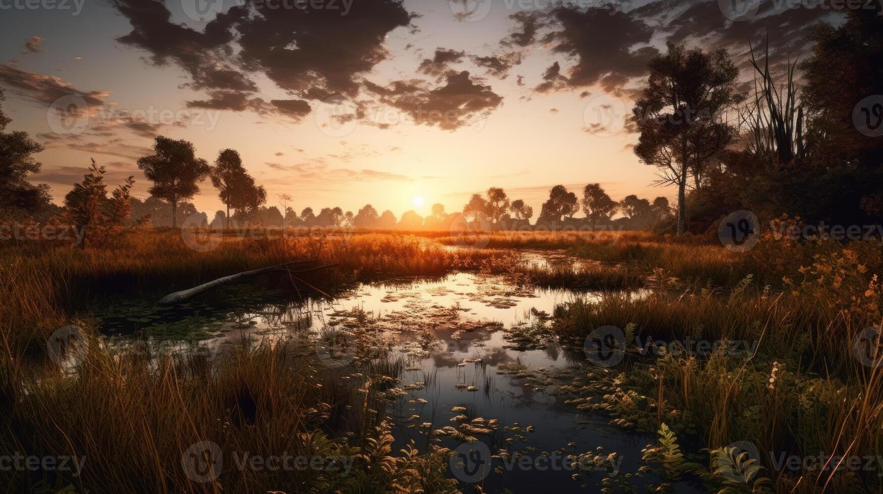 hermosa paisaje de humedal naturaleza fotografía. ai generado foto