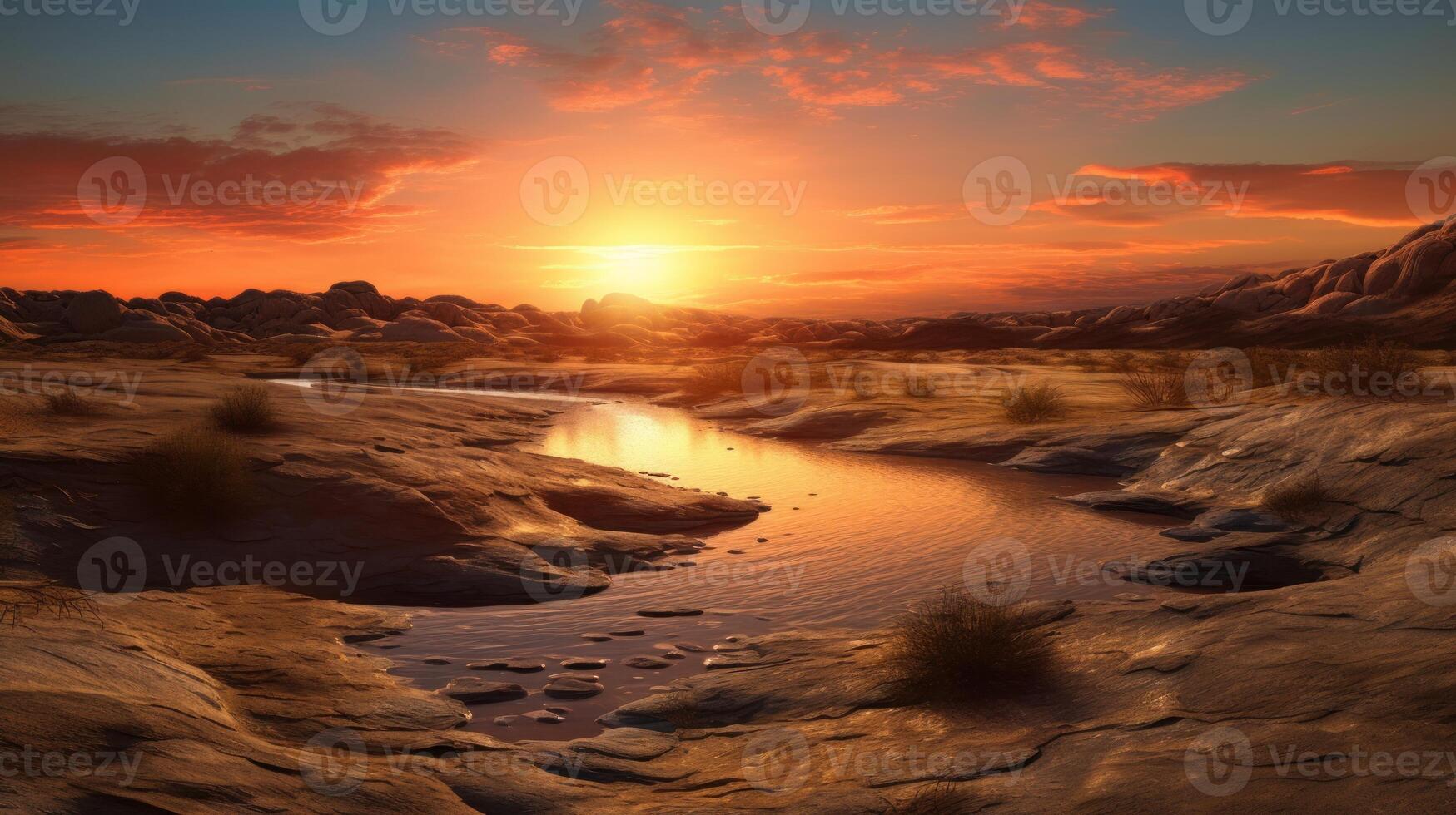 paisaje de un puesta de sol terminado desierto. naturaleza fotografía. ai generado foto