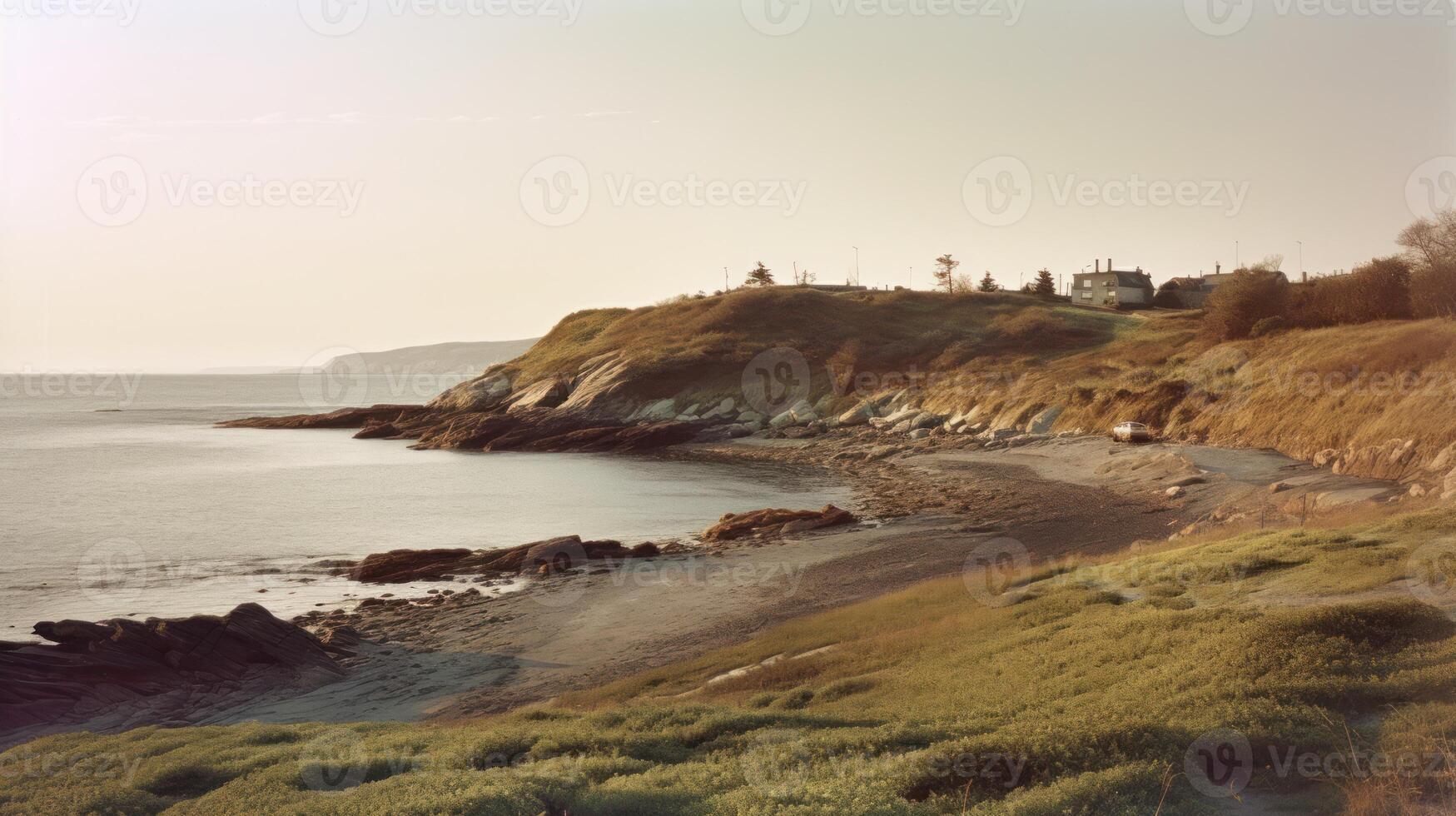 paisaje de un pacífico costa. naturaleza fotografía. ai generado foto