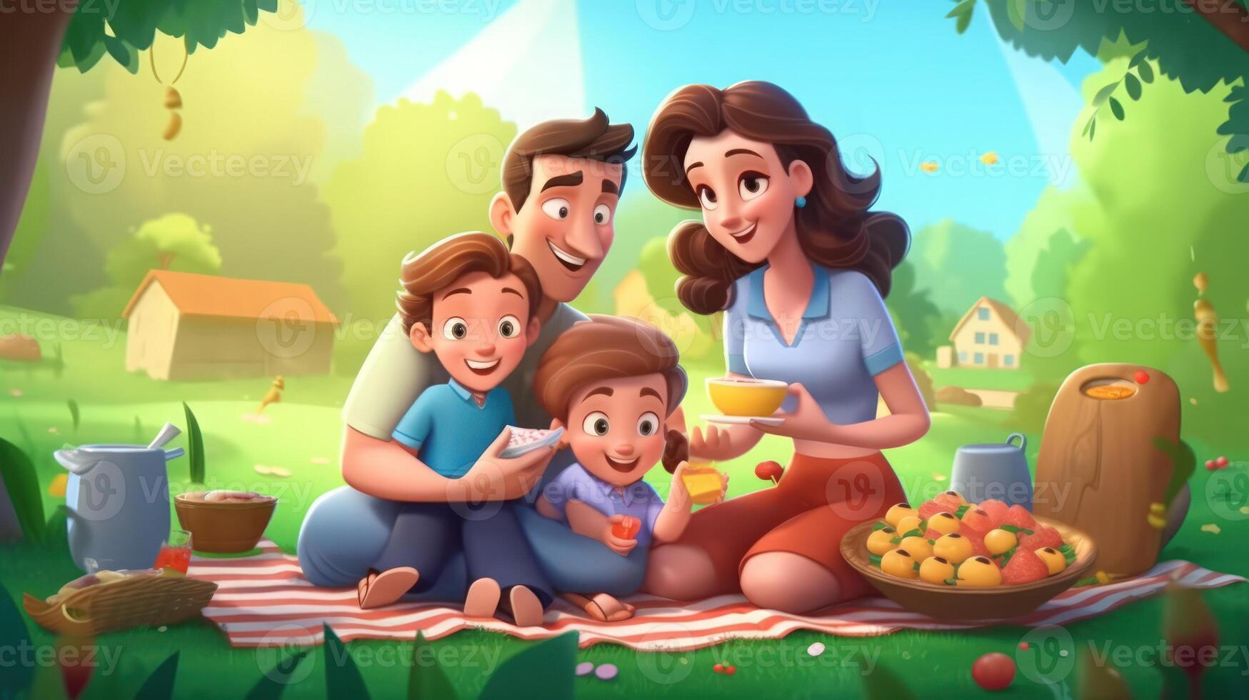 Happy family enjoying a picnic in nature, lifestyle. photo