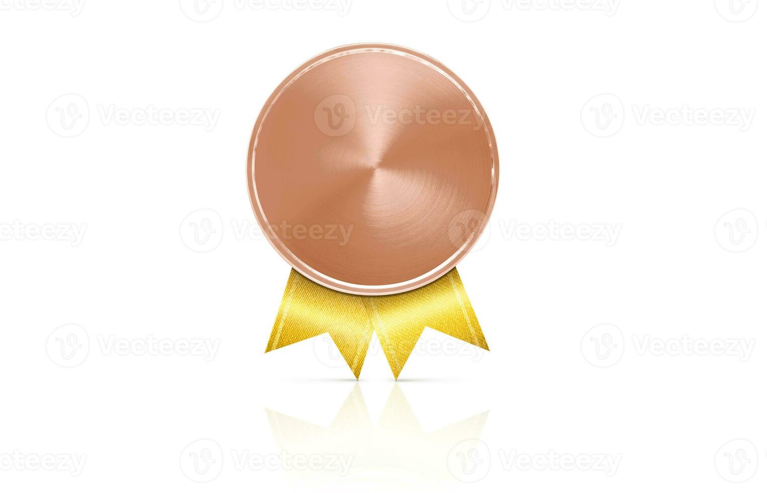 Bronze medal with golden ribbon. Soft shadow. Isolated on white background. photo